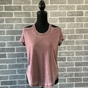 ALTER’D STATE | COLD SHOULDER | DISTRESSED SHORT SLEEVE TEE | WOMENS SIZE SMALL